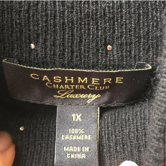 Charter Club Cashmere Imitation Pearl Embellished Sweater in black size 1X - Picture 10 of 10